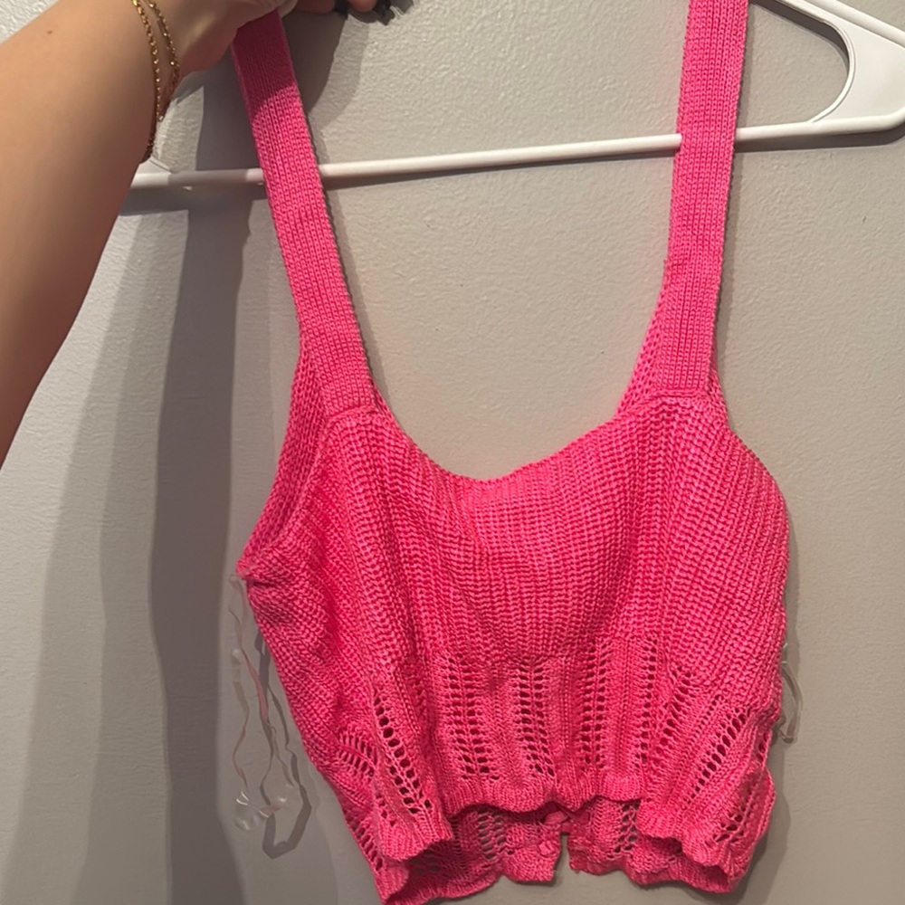 Pink Ribbed Cropped Tank Top - Picture 4 of 4